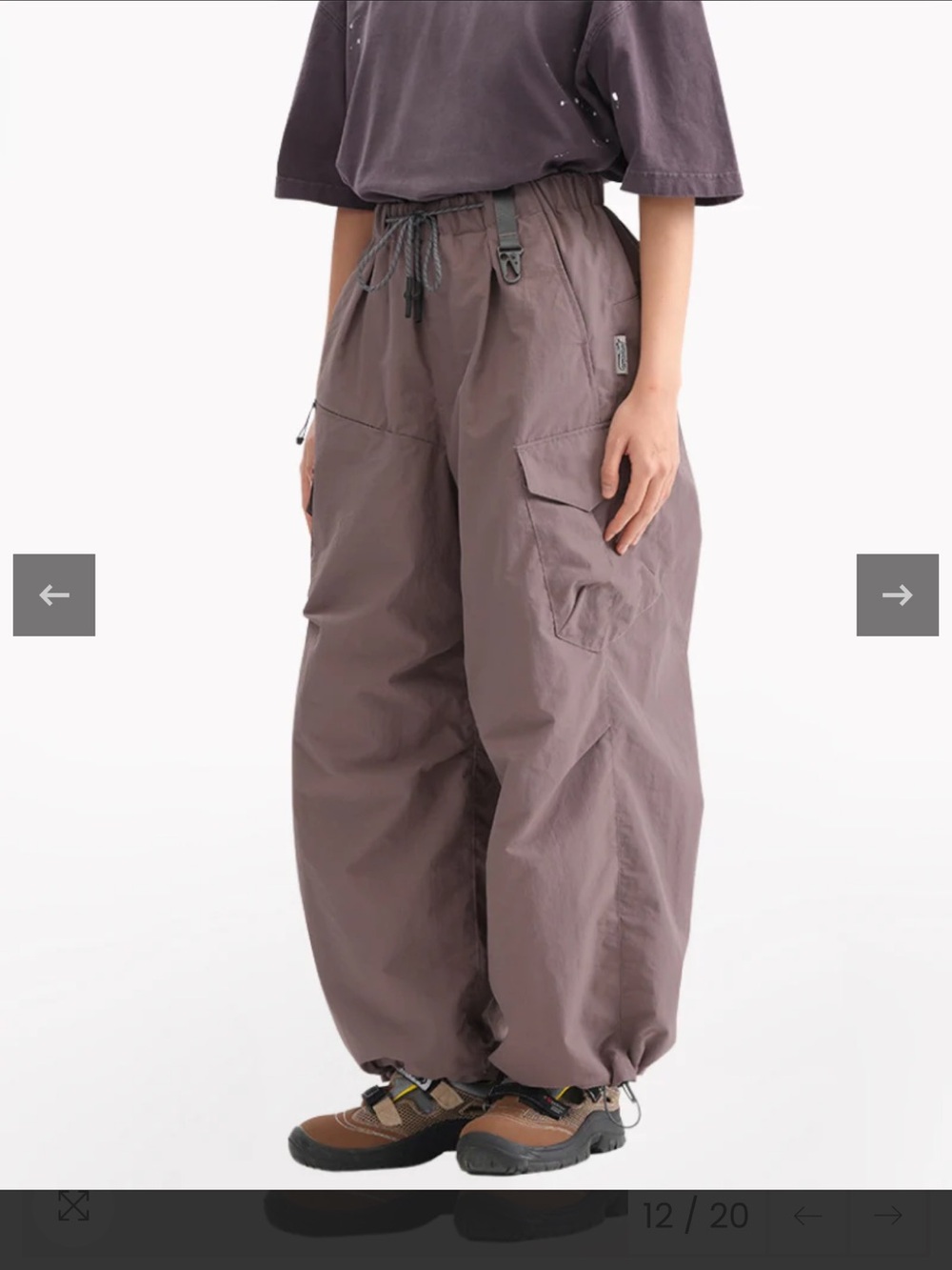 Wide-Leg Cargo Pants with Drawcord Waist in Dusty Mauve